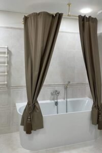 Retro stiliaus vonios užuolaida šokoladinė spalva Deco Home