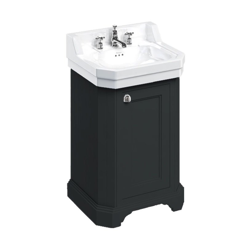 Matinė juoda vonios spintelė su kriaukle Burlington Retro fc12bm-b4 Šviesiai pilkas vonios baldas Burlington 51cm retro