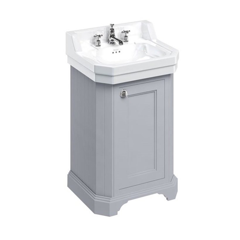 Šviesiai pilkas vonios baldas su praustuvu klasikinis dizainas Burlington fc12g Šviesiai pilka vonios spintelė Burlington 56cm