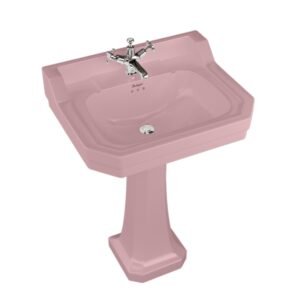 Rožinis prasutuvas vonios kambariui rausva kriauklė