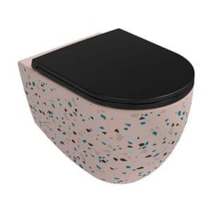 Margas tualetas su juodu dangciu