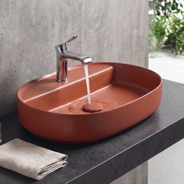 Terakota spalvos statomas praustuvas Infinity 60x40cm Terracotta keramika