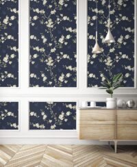 CH30202 mėlynas tapetas su gelėmis