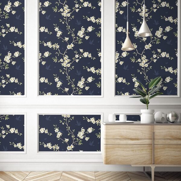 CH30202 mėlynas tapetas su gelėmis