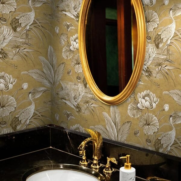 Prabangus tapetas su gervėmis aukso atspalviai