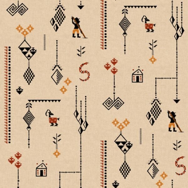 Meksikietiškų raštų tapetas Coordonne C00021 bambuko tekstūra