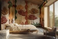 C00046 Fototapetas miegamojo interjere spalvotos gėlės