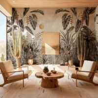 C00052 Svetainės tapeto įdėja su augaliniu fototapetu Coordonne