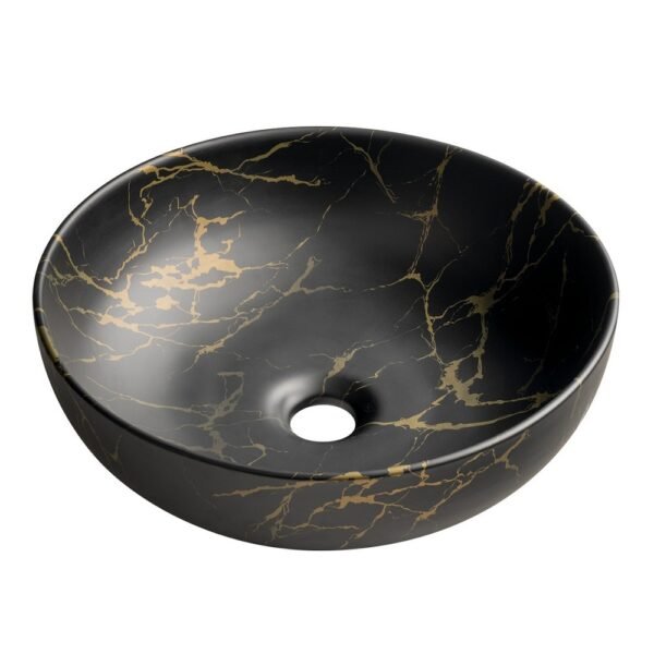 Juodo marmuro imitacijos apvalus praustuvas AR435PT 41cm