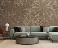 MU16002 foto tapetai svetainėje rudi palmiu lapai