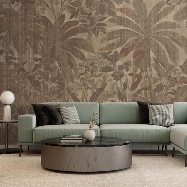 MU16002 foto tapetai svetainėje rudi palmiu lapai