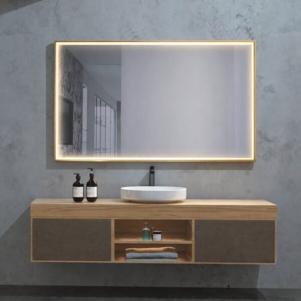 LED vonios veidrodis 80x80cm braižyto aukso rėmu Ability Ledimex