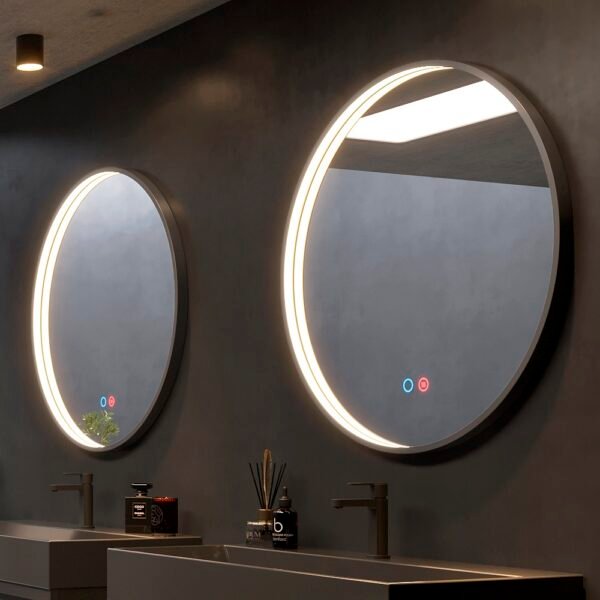 Vonios veidrodis su LED pašvietimu Ledimex Nepal juiodas rėmas 60cm 70cm 80cm 100cm (4)