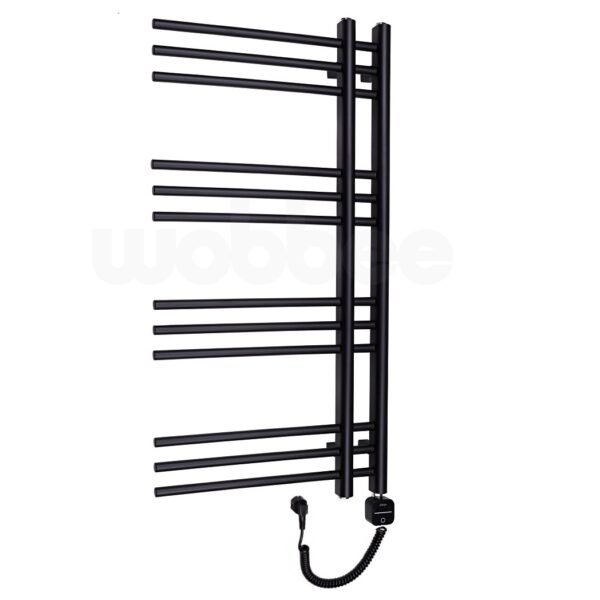 Juodas matinis elektrinis džiovintuvas Glaston Wobbee 100x50cm su laidu