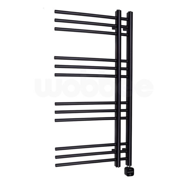 Juodas matinis elektrinis džiovintuvas Glaston Wobbee 100x50cm su paslėptu laidu