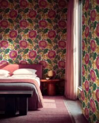 Ryškių spalvų retro tapetai miegamajame Coordone Ispanija D00102